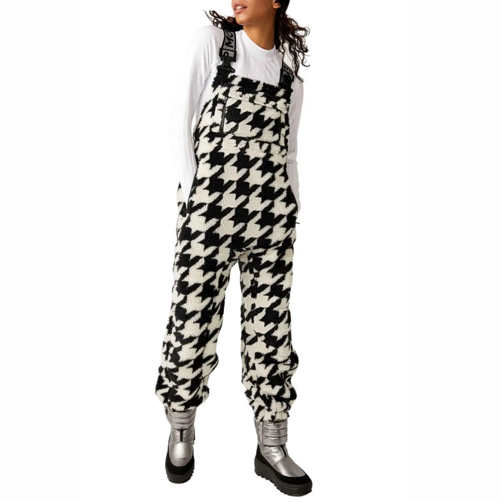 NWOT FP Movement Hit the Slopes Salopette Fleece Overalls Houndstooth Combo